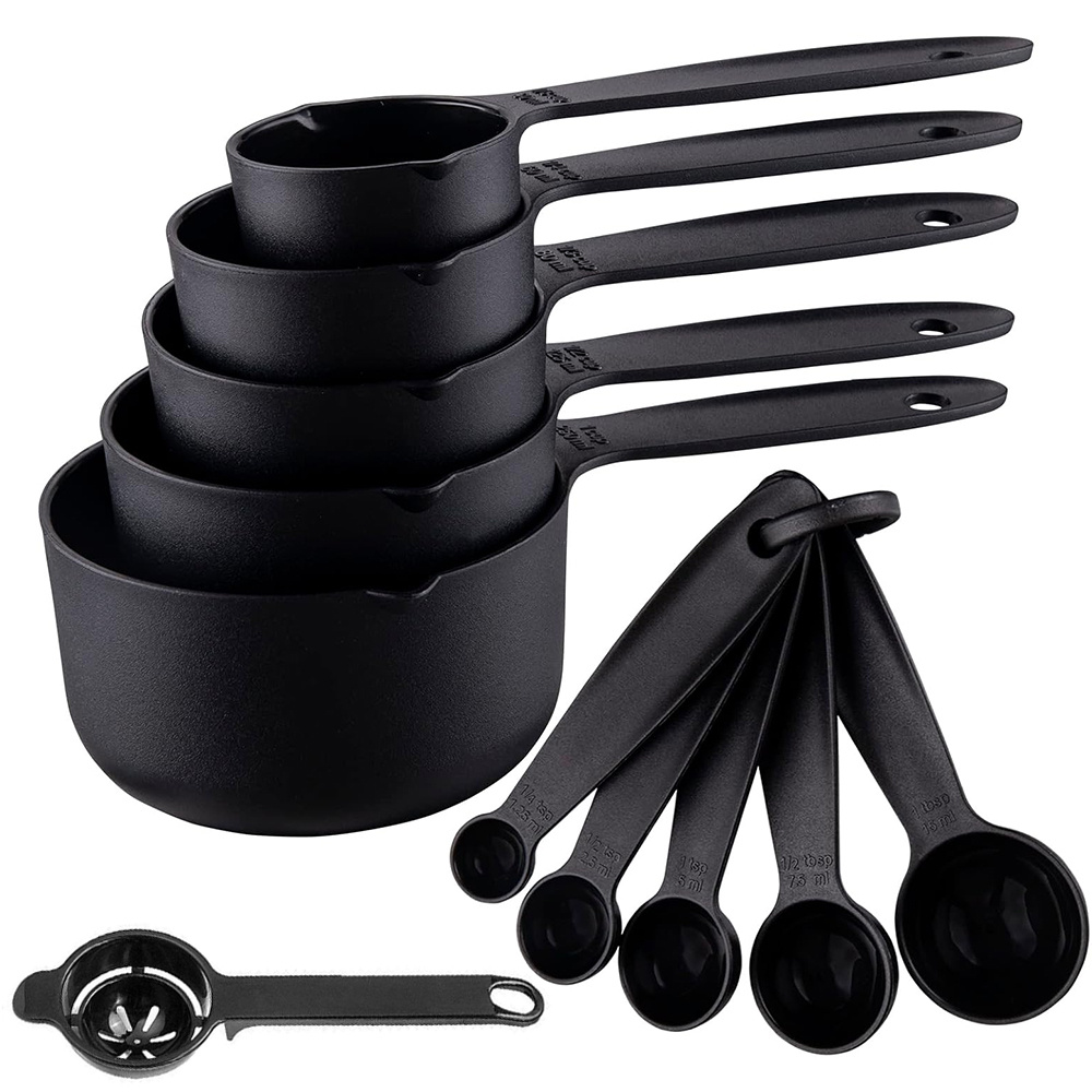 Egg Separator Tool - ชุดถ้วยตวงพลาสติก 11 ชิ้น และที่แยกไข่แดง สามารถวางซ้อนกันได้ ใช้สำหรับของเหลวและของแห้ง