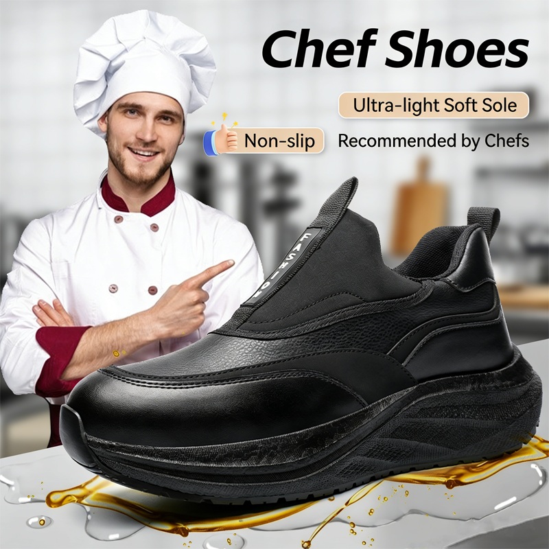 Kitchen Gadgets For Men - รองเท้าหนังผู้ชายแบบสวมกันน้ำ กันลื่น รองเท้าเชฟ ทนทานต่อการสึกหรอ รองเท้าลำลองผู้ชาย ทนน้ำมัน