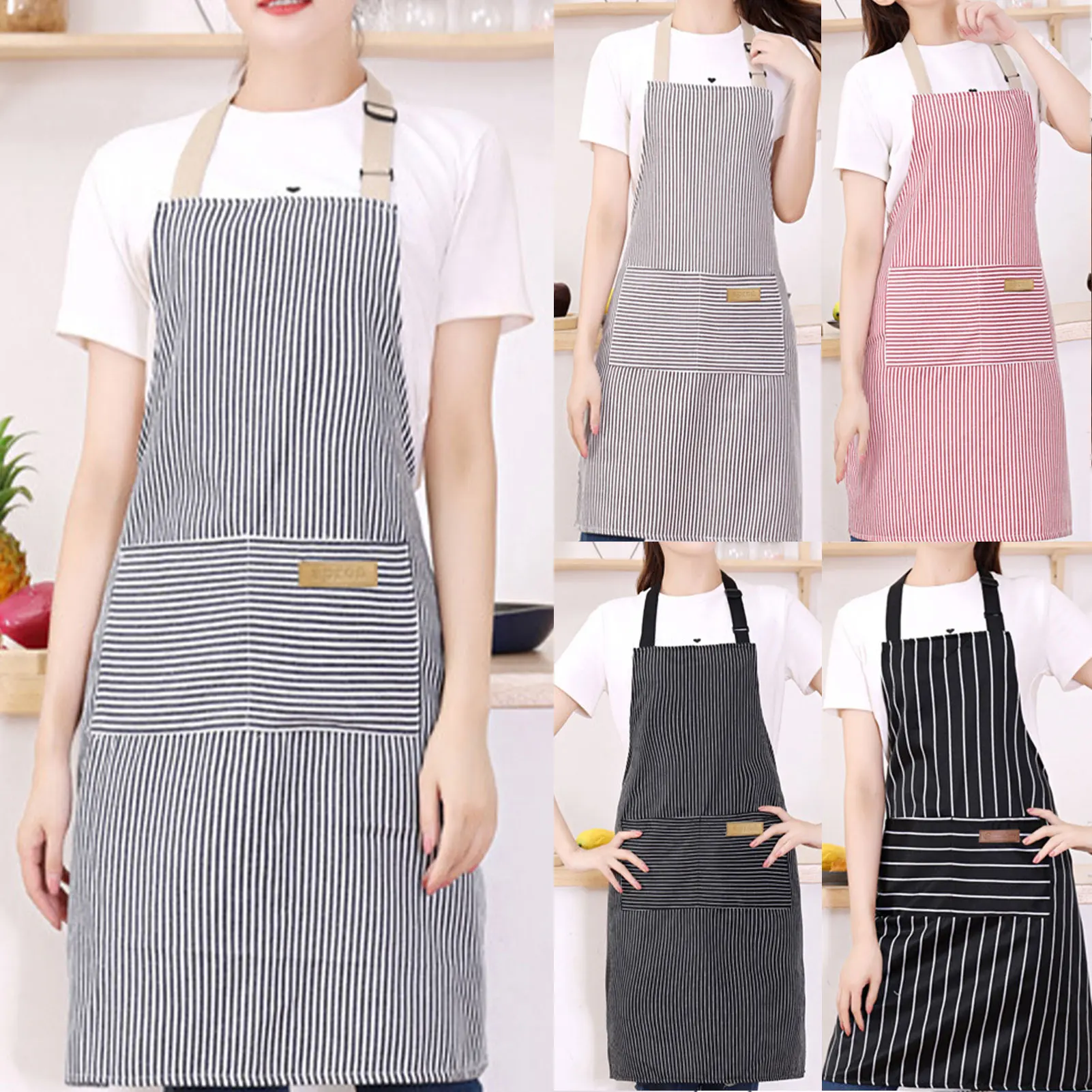 Kitchen Helper Gadgets - ผ้ากันเปื้อนแบบมีสายผูก ลายทาง สำหรับผู้ชายและผู้หญิง อเนกประสงค์ น้ำหนักเบา เหมาะสำหรับใช้ในครัว